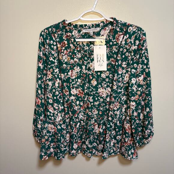 Collective Concepts Green White Sloan Floral Peplum Blouse Fab Fit Fun Medium - Picture 1 of 9